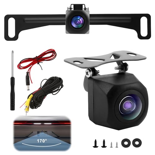 AHD 720P Metal Backup Camera, Car Rear View Camera License Plate Bracket, 170° Wide Angle License Plate Rear View Camera with Clear Night Vision for Car/SUV/RV/Truck(HD/AHD)