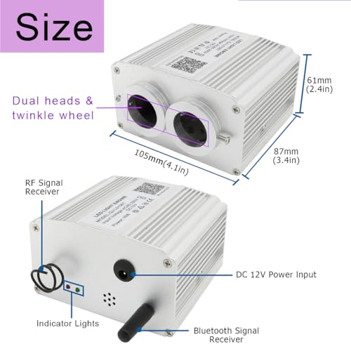 AKEPO 16W Car Home Dual-Head Twinkle Fiber Optic Light Engine, Twinkle+APP Control+Music Activated+28-Key Remote for Starlight Headliner Kit - size: 16W Dual-Head Twinkle