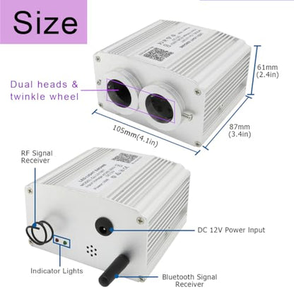 AKEPO 16W Car Home Dual-Head Twinkle Fiber Optic Light Engine, Twinkle+APP Control+Music Activated+28-Key Remote for Starlight Headliner Kit - size: 16W Dual-Head Twinkle