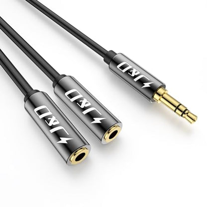 J&D Headphone Splitter 1/8 Audio Stereo Y Splitter Aux Extension Cable, Gold Plated Heavy Duty 3.5mm TRS Male to 2 X 3.5mm TRS Female Headphone Jack Adapter for Earphone, 0.65 Feet