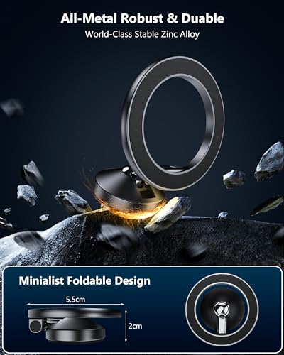 2024 Upgrade for MagSafe Car Mount Dashboard [360° Rotation All-Metal] [Strongest Magnets] Magnetic Phone Holder for Car Dash, HandsFree Car Phone Holder for iPhone 16 15 14 13 12 Pro Max Plus Mini - color: Premium Black