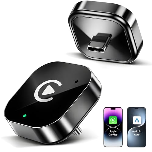 USB C Wireless CarPlay & Android Auto Adapter, Wired to Wireless Dongle | Plug & Play Compatible with iPhone & Android Smartphones.