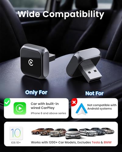 2-in-1 Wireless CarPlay Adapter for Apple iPhone USB-A/USB-C Plug & Play