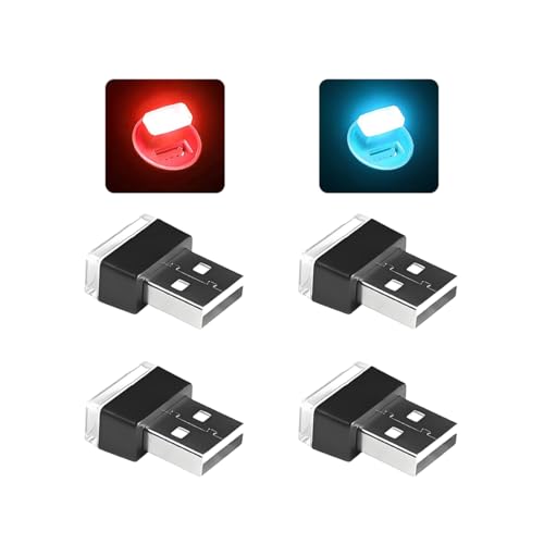 4 Pack 5 V 0.2 W USB Interior Ambient Lights, Red+Ice Blue - color: Red+Ice Blue