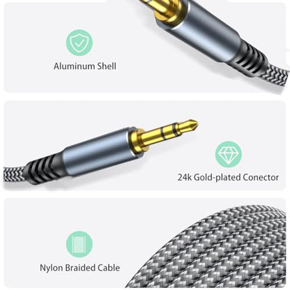 Aux Cord 20ft, 3.5mm Audio Cable - Nylon Braided 3.5mm Male to Male AUX Cable Cord for Car, Headphones, Home Stereos, Speaker - size: 20ft