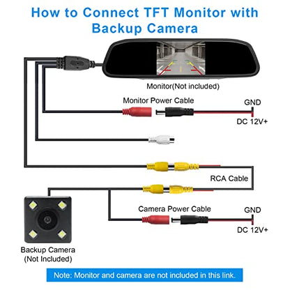 LBW Premium Backup Camera RCA Video Cable, Car Reverse Rear View Parking Camera with Detection Wire (33FT/10 Meters), RCA Video Cable for Monitor and Backup Rear View Connection - size: 33FT