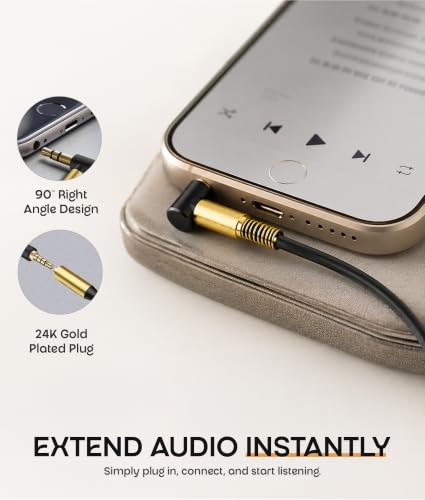 ULTRICS Headphone Extension Cable, 3.5mm Extension Cable, Right Angle Male to Female Headphone Jack Extender, AUX Cord Extender Compatible with Smartphone Tablet MP3 Speaker Headset Car Stereo (1M) - size: 1M