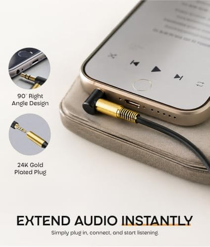 ULTRICS Headphone Extension Cable, 3.5mm Extension Cable, Right Angle Male to Female Headphone Jack Extender, AUX Cord Extender Compatible with Smartphone Tablet MP3 Speaker Headset Car Stereo (1M) - size: 1M
