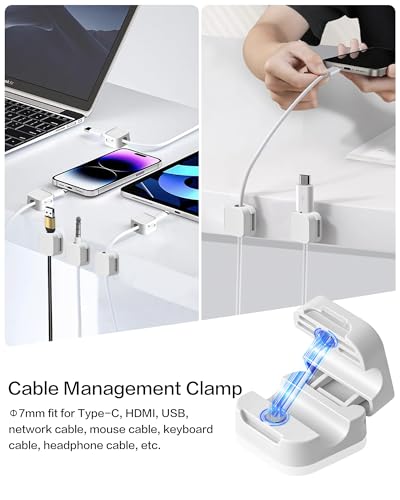 10 Pack Desk Cable Strong Adhesive Management Clips，Organize Phone Charging Magnetic Cable wire Holder, easy to open, for Desk, Wall, Office, Car,Nightstand(White) - color: White