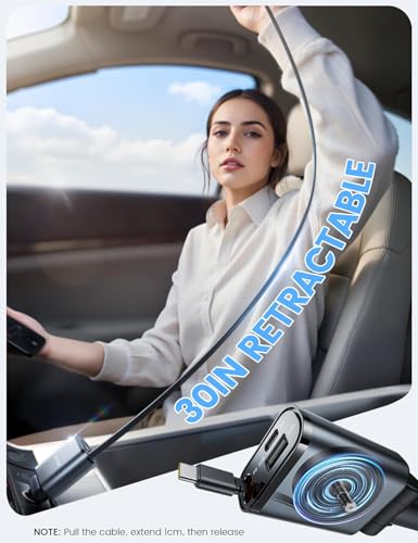 Lamicall Retractable Car Charger USB C 57W Charging for iPhone 17 16 15 - color: Dark grey