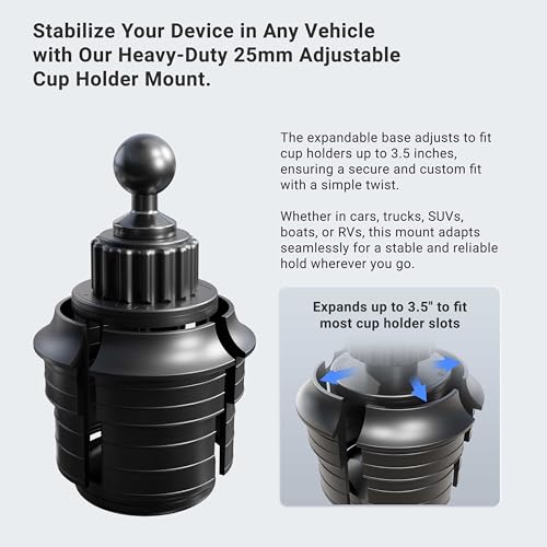 ARKON Mounts Car Cup Holder Tablet Mount | 360-degree Swivel Holder | All-Weather Composite Construction | Adjustable Grip for Customized Fit | Compatible with Tablet Size 7 to 18.4 inches