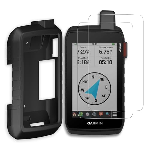 [3-Pack] INNOSURE Silicone Case x1, HD Clear Tempered Glass Screen Protector 5" x2 for Garmin Montana 700 700i 710 710i 750i 760i, Anti-Drop, Anti Static, Non-Slip, Durable - color: Sili Case (Black) + Glass (HD Clear)