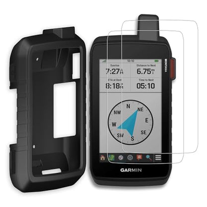 [3-Pack] INNOSURE Silicone Case x1, HD Clear Tempered Glass Screen Protector 5" x2 for Garmin Montana 700 700i 710 710i 750i 760i, Anti-Drop, Anti Static, Non-Slip, Durable - color: Sili Case (Black) + Glass (HD Clear)