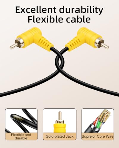 GELRHONR 90 Degree RCA Male to Male Extension Video Cable,0.49FT - color: Dual Grad RCA M to RCA M,0.15M