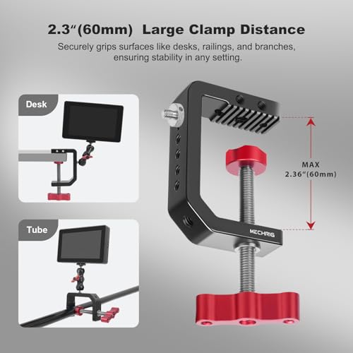 C Clamp Desk Camera Mount, Aluminum Table C-clamp with 1/4" 3/8" Thread, Desktop DSLR Mount for Photo Studio Video Camera, Light Stand, Desk, Rods, Shelves, Bike, Max Clamp 2.36" (62021)