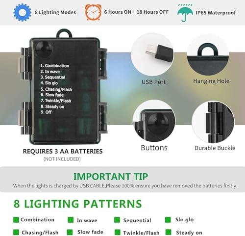 Tcamp 33ft 100LED Battery Operated Green Christmas Lights with Remote Timer - color: Green, size: 33ft 100LED