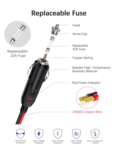 Car Cigarette Lighter Splitter Adapter 2 Sockets, Multi Plug Outlet Extension Cord 12V-24V Dual Female Socket Automotive Replacement Cigarette Lighter 2-Way Splitter Y-Adapter with 15A Fuse