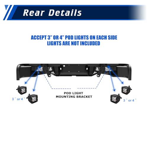 Rear Step Bumper Compatible with Ford F-150 2006-2014, Back Bumper for Ford F150 06-14 w/Shackle Mounting Bracket, Parking Sensor Holes, License Plate Lights Mounting Hole, Spare tyre Operating Hole