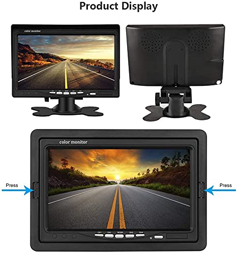 Backup Camera Kit 7 inch 4-Spilt Monitor Rear View Cameras with IP 67 Waterproof 18 IR Night Vision Car Camera for Tucks, RVs,Trailers,Bus,Vans + 4pcs 10m/393.7inch Cables Vehicle Backup Camera