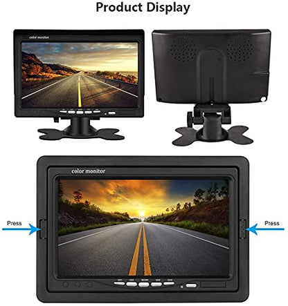 Backup Camera Kit 7 inch 4-Spilt Monitor Rear View Cameras with IP 67 Waterproof 18 IR Night Vision Car Camera for Tucks, RVs,Trailers,Bus,Vans + 4pcs 10m/393.7inch Cables Vehicle Backup Camera