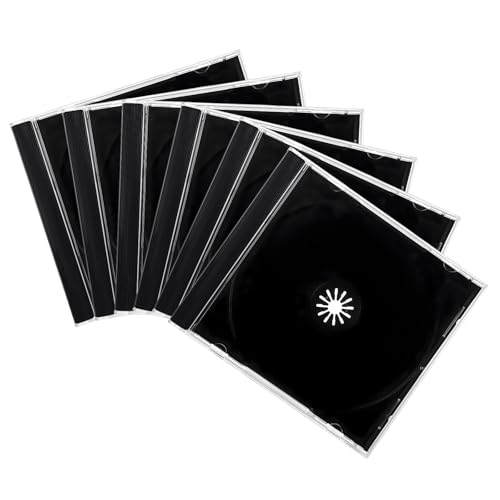 6 PCS Standard Single Clear CD Jewel Case, 10mm Vehicle Slim Clear Disc DVD Cases with Assembled Tray, Single CD Protective Cover Plastic Storage Box Replacement for Cars (Black) - color: Black