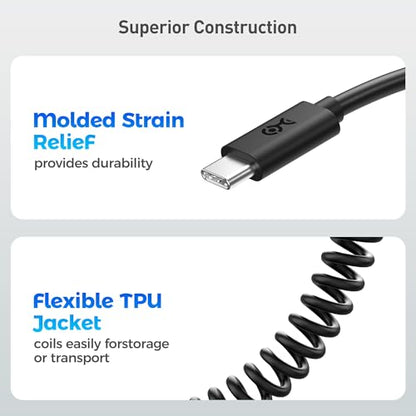 Cable Matters Coiled USB C to USB C Cable, 60W Charging, 1-4ft - size: 1-Pack