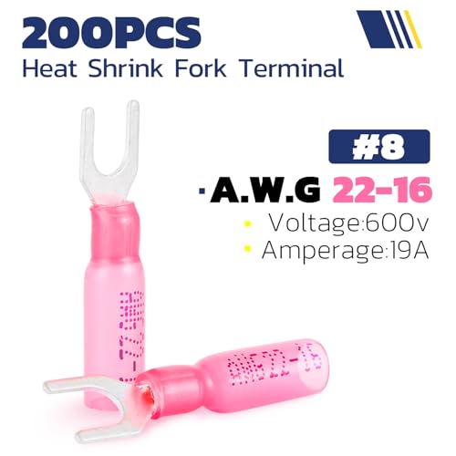 haisstronica 200PCS Heat Shrink Fork Terminals, 22-16 AWG, #8, Red - style: #8 200PCS Red