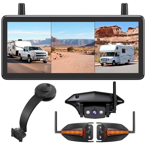 AUTO-VOX RV Backup Camera Wireless System: Rear & Side Cameras with 7.2" HD Split-Screen Monitor and Flexible Suction Mount, Full Rear & Side View for RV, Camper, Fifth Wheel, and Travel Trailer