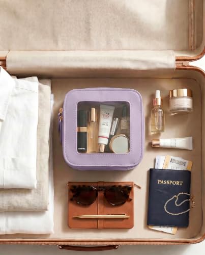 LETGO Mini Clear Makeup Bag - Cute Square Cosmetic Pouch for Travel Essentials with Zipper - For Women & Girls (Square, Purple) - color: Purple, style: Square