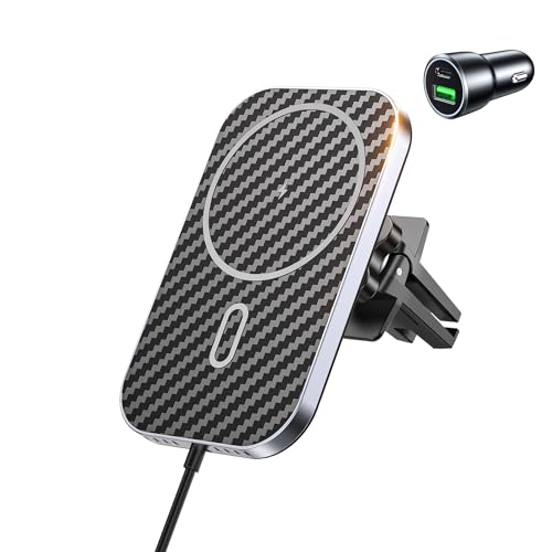 Mukiya for MagSafe Car Mount Charger with Adapter, 360° Rotation Magnetic Wireless iPhone Car Charger for Air Vent, Compatible with iPhone 17/16/15/14/13/12 Series (Carbon Black) - color: Carbon Black