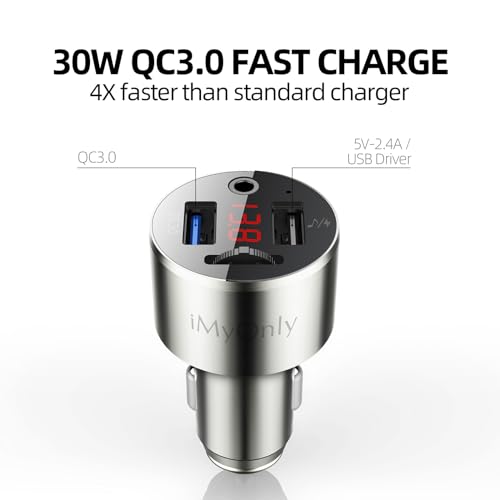 Adapter FM Transmitter Bluetooth 5.3,iMyOnly QC3.0 All-Metal Bluetooth AUX Adapter for Car Music Player, Wireless FM Radio Car Kit with Hands-Free Calling,Supporting USB Disk