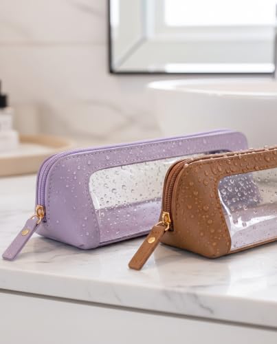 LETGO Cute Makeup Bag Travel Toiletry Bag for Women Small Cosmetic Bags Cute PVC Waterproof Makeup Pouch for Purse Makeup Brushes Bag Pencil Case Accessory Bag (Slim, Purple) - color: Purple, style: Slim