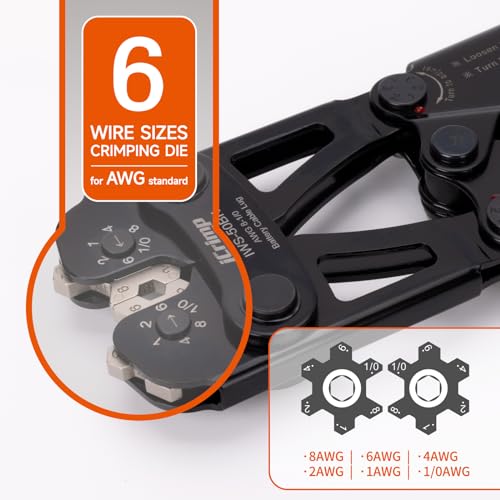 iCrimp Battery Cable Lug Crimping Tool for 8, 6, 4, 2, 1, 1/0 AWG