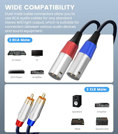 Tisino RCA to XLR Cable, 2 RCA to 2 XLR Male HiFi Cord,4N OFC, 3.3FT/1m - size: 1m