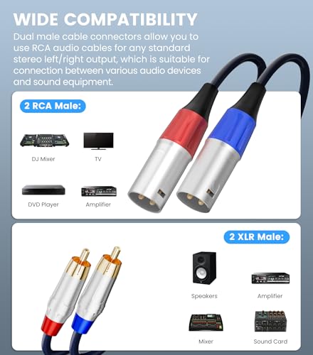 Tisino Dual RCA to XLR Cable, 2 RCA to 2 XLR Male HiFi Stereo Audio Connection Microphone Cable Wire Cord Path Cable - 10 Feet - size: 10 feet