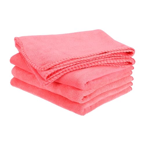 HARFINGTON 4 Pack Microfiber Cleaning Cloth, 30" x 14" Multi-Functional Cleaning Towels Reusable Absorbent Rags for Car Wash Kitchen Household Window Clean, Rose Red - color: Rose Red, size: 30" x 14"