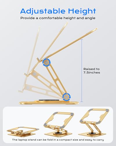 LOXP Adjustable Laptop Stand, Computer Stand with 360 Rotating Base, Ergonomic Laptop Riser Mount for Desk Foldable Protable Computer Desk Fits with MacBook Pro Air (10-16") - Gold - color: Alluvial Gold