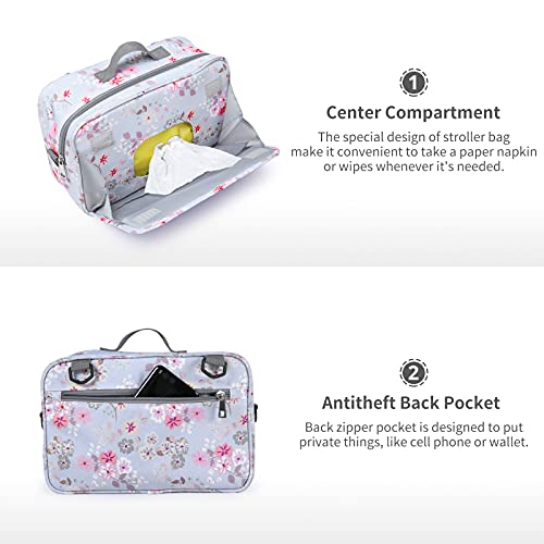 GOGOSO Baby Stroller Organizer Bag with Insulated Pocket, Universal Fit Most Strollers, Space for Diapers, Wipes & Toys, Flowers - color: flower