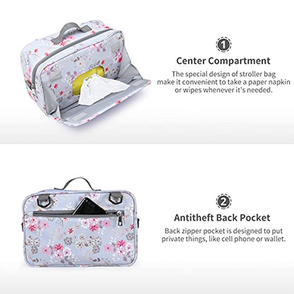 GOGOSO Baby Stroller Organizer Bag with Insulated Pocket, Universal Fit Most Strollers, Space for Diapers, Wipes & Toys, Flowers - color: flower