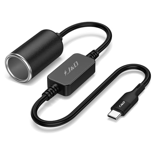 J&D USB C Male to 12V Car Cigarette Lighter Socket Female Converter Cable, 12V 18W Power Cable for Dash Cam, GPS, Car LED Light Strips, Black, 1 ft - color: Black, size: 1 ft