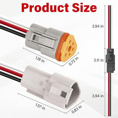Deutsch DT 3 Pin Grey Male Female Wiring Harness Connector 2 Kits, 16 AWG - color: 2 Sets-Grey, size: 3Pin