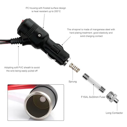 Car Cigarette Lighter Splitter, 1 to 2 Car Cigarette Lighter 12V 24V Splitter Adapter with 15A Fuses, 2-Way Cigarette Lighter Extension Cord with On/Off Switch - color: Cigarette Lighter Adapter 02