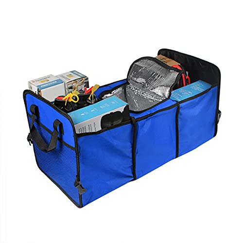 8sanlione Car Trunk Organizer, 3 Compartments, Insulated Section, Blue - color: Blue