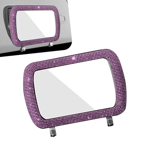 Bling Car Sun Visor Mirror, 6.6" x 4.9" HD Visor Makeup Vanity Mirror, Shining Rhinestone Crystal Decorative Accessories for Women Girls, Universal for Most Cars (Pink)