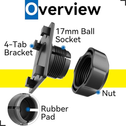 4 Pack 4-Tab Brackets Adapters Replacement Holders Parts for CarPlay Screen with 17mm Ball Socket, Fits 4-Holes Car Monitors for Dash Cam, Baby Camera Monitor, Backup Camera Monitor