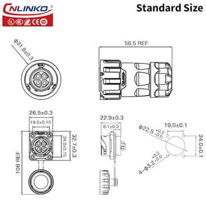 CNLINKO YM-20 4 PIN Waterproof Connector, IP68 Circular Connector, Quick Plugging Aviation Connector, PBT Plastic Shell Solder Connector M20 Male -Female Flange Socket (4 PIN) - size: 4-Pin, style: Solder-Assembly