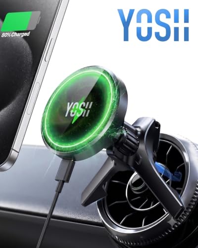 YOSH Mag-Safe Car Mount Charger for Mercedes Benz/Mini Cooper 2020-23&Countryman, Audi A1, Mercedes Benz Car Accessories, 15W Fast Charging Magnetic Wireless Charger for iPhone 16 15 14 13 12 Series