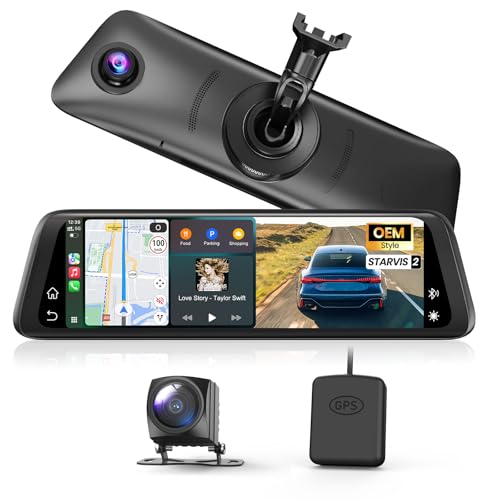 AUTO-VOX Dual 2K OEM Rear View Mirror Camera with Carplay - size: OEM 9.36 Inch