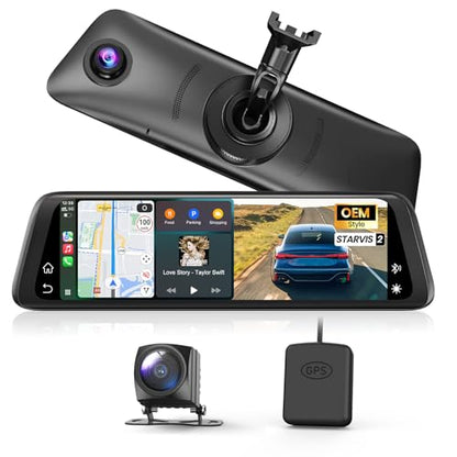 AUTO-VOX Dual 2K OEM Rear View Mirror Camera with Carplay - size: OEM 9.36 Inch