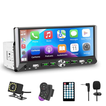 Single Din Car Stereo with Wireless Apple Carplay Android Auto 6.9'' Touchscreen 50W x 4 Output Car Radio bluetoothBackup Camera Mirror Link Navigation USB Type-C Fast Charging FM/AM EQ SWC